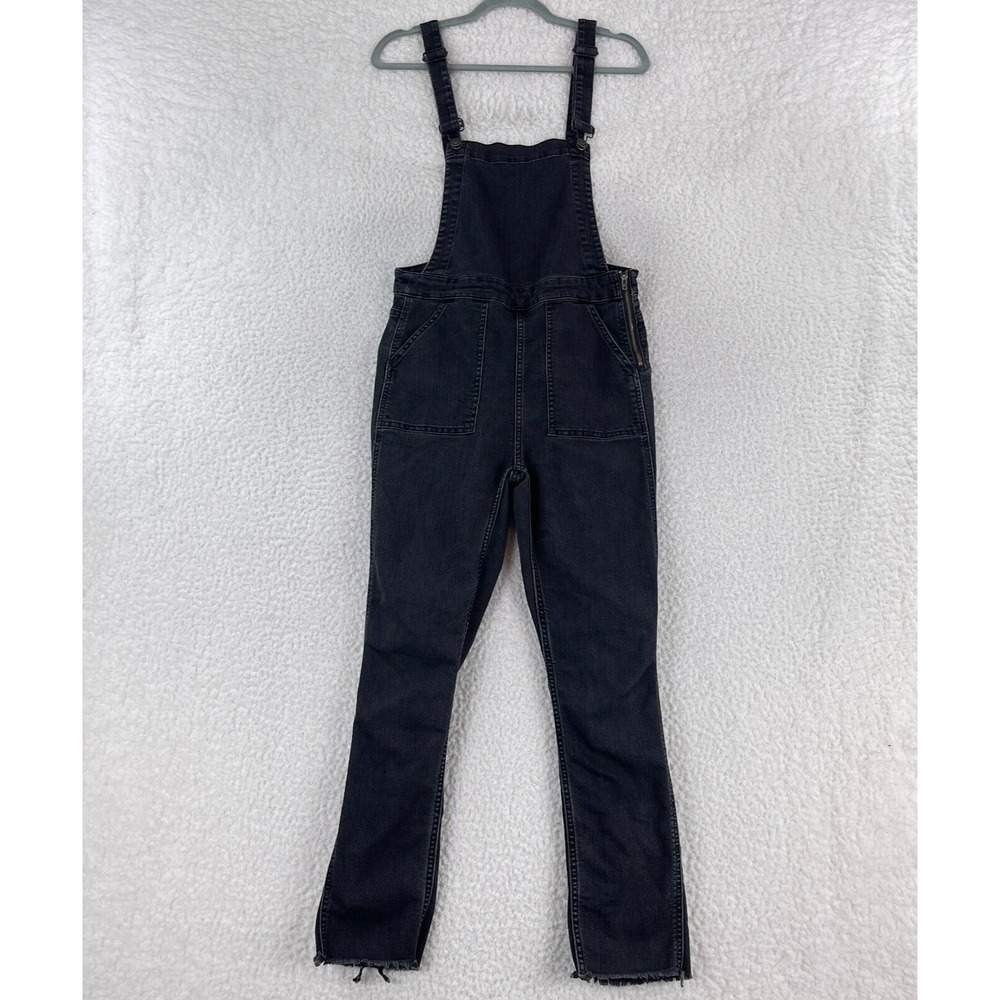 Madewell Black Luna Wash‎ Denim Skinny Leg Raw Hem Overalls Mid-Rise Size Small